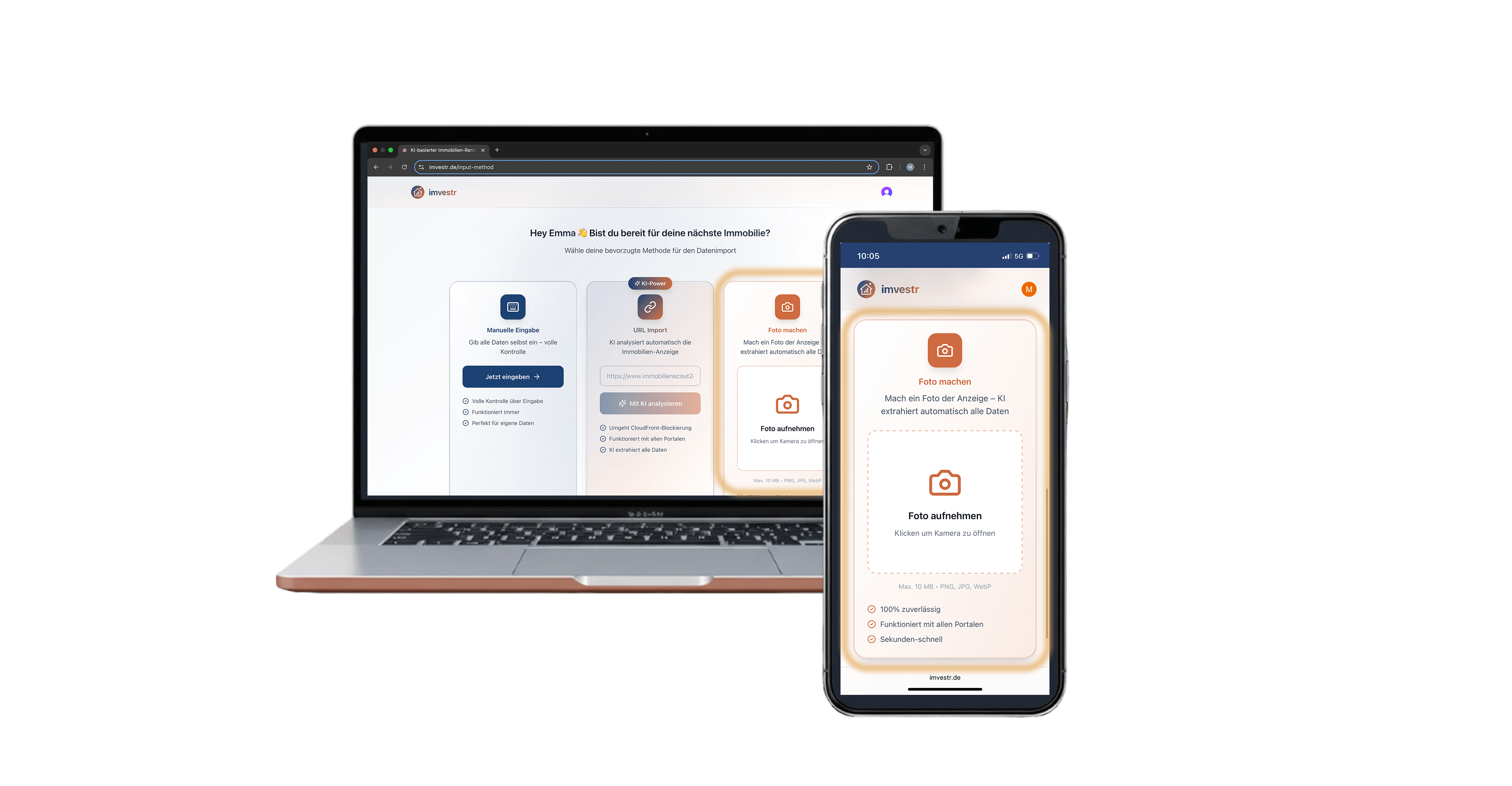Foto-Analyse: Exposé-Screenshot hochladen – KI liest Zahlen & Text.